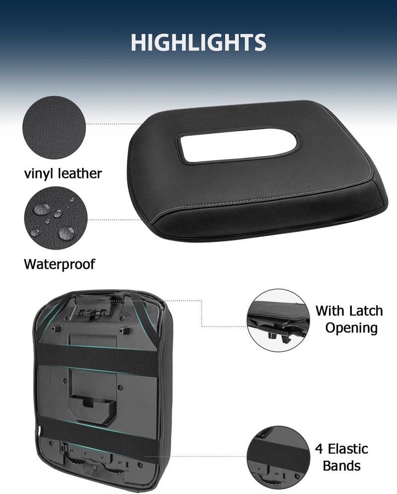 Eaglecover Center Console Cover for 2019-2026 Chevy Silverado & GMC Sierra 1500 2500 3500 HD Accessories, 40/20/40 Jump Seat, Vinyl Leather Arm Rest Protector, Anti-Scratch, Black Gray Stitching - Image 5